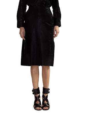Leather High-Waisted Back-Slit Midi-Skirt