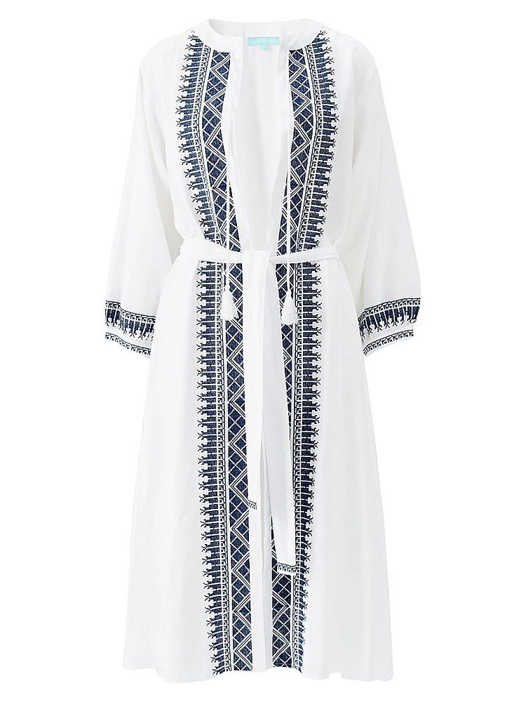 Embroidered Cotton-Linen Cover-Up Caftan