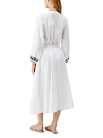 Embroidered Cotton-Linen Cover-Up Caftan