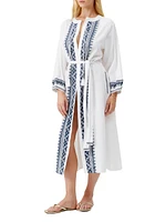 Embroidered Cotton-Linen Cover-Up Caftan