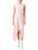 Asymmetric Zip-Detailed Wool Midi-Dress