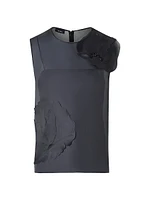 Appliqué Sleeveless Silk Blouse