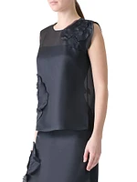 Appliqué Sleeveless Silk Blouse