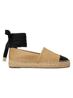 Leather-Cotton Cap-Toe Espadrilles