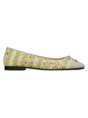 Tweed & Leather Cap-Toe Ballet Flats