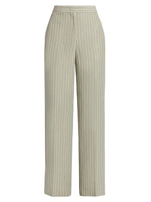 Pinstripe Linen-Blend Straight-Leg Trousers