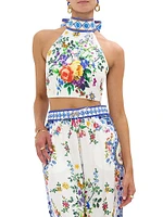 Tiles Darls Floral Linen Crop Top