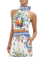 Tiles Darls Floral Linen Crop Top