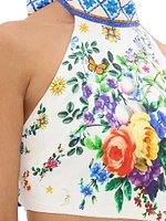 Tiles Darls Floral Linen Crop Top