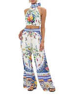 Tiles Darls Floral Linen Crop Top