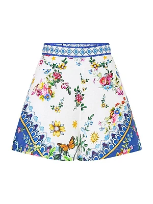 Tiles Darls Wide Waistband Floral Linen Shorts