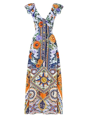 Luscious Lisbon Linen-Silk Floral Maxi Dress