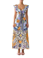 Luscious Lisbon Linen-Silk Floral Maxi Dress