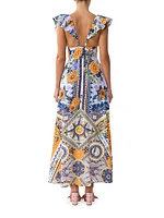 Luscious Lisbon Linen-Silk Floral Maxi Dress