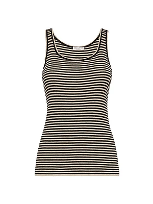 Striped Sparkling Cashmere and Silk Lightweight Knit Top