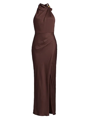 Galilea Embellished Draped Halter Gown