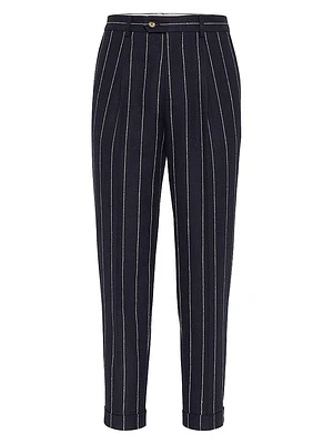Chalk Stripe Canvas Leisure Fit Trousers with Pleats