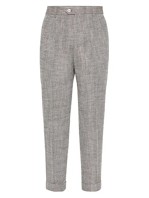 Chevron Leisure Fit Trousers with Double Pleats