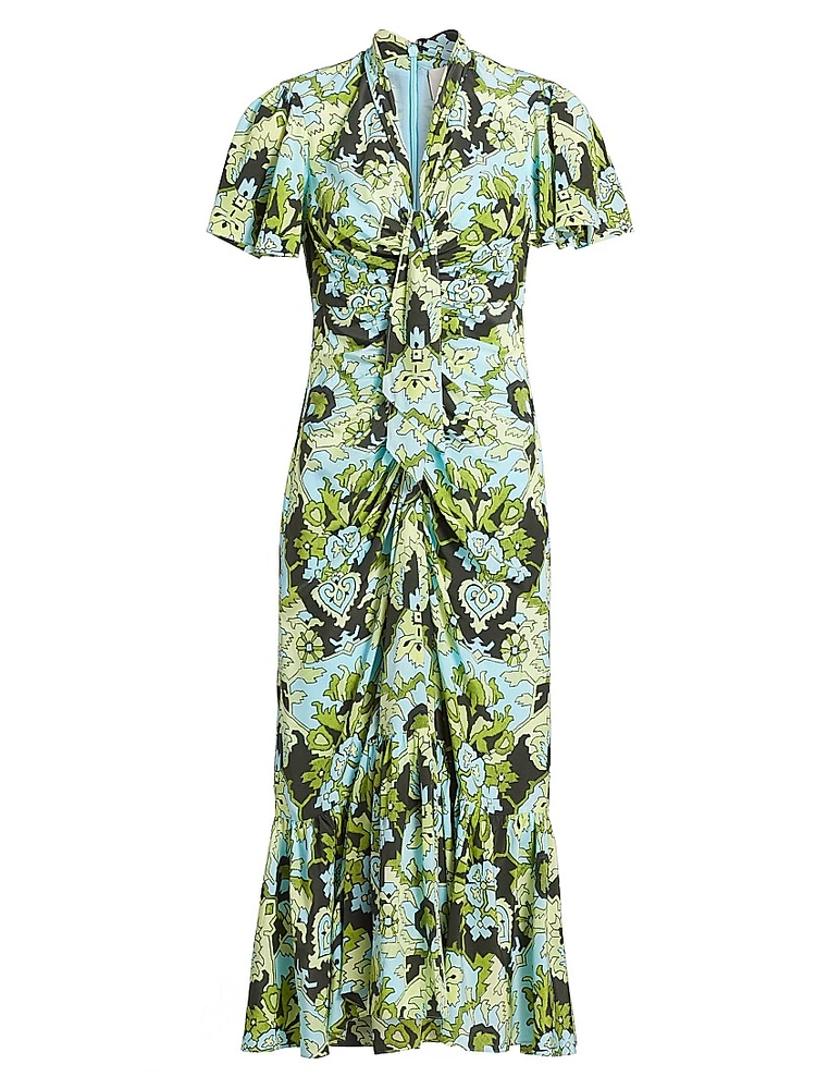 Peeta Damask Trumpet-Hem Midi-Dress