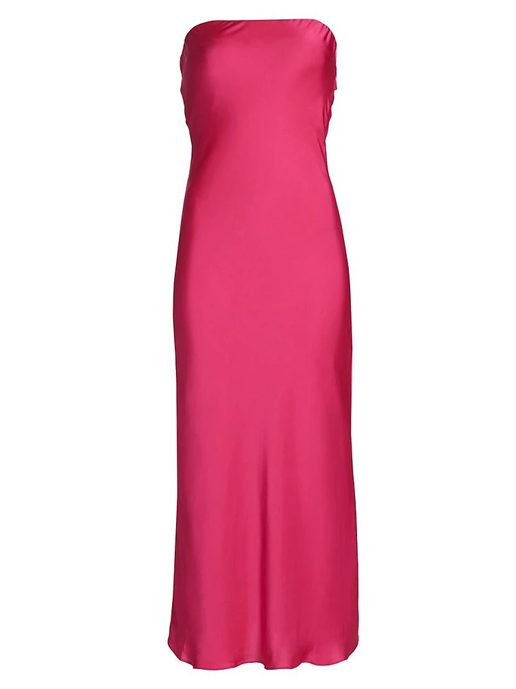 Shauna Satin Strapless Open Back Midi-Dress