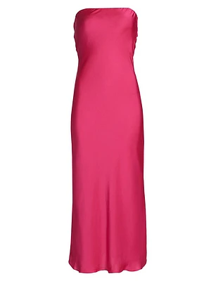 Shauna Satin Strapless Open Back Midi-Dress