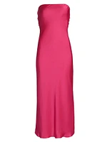 Shauna Satin Strapless Open Back Midi-Dress