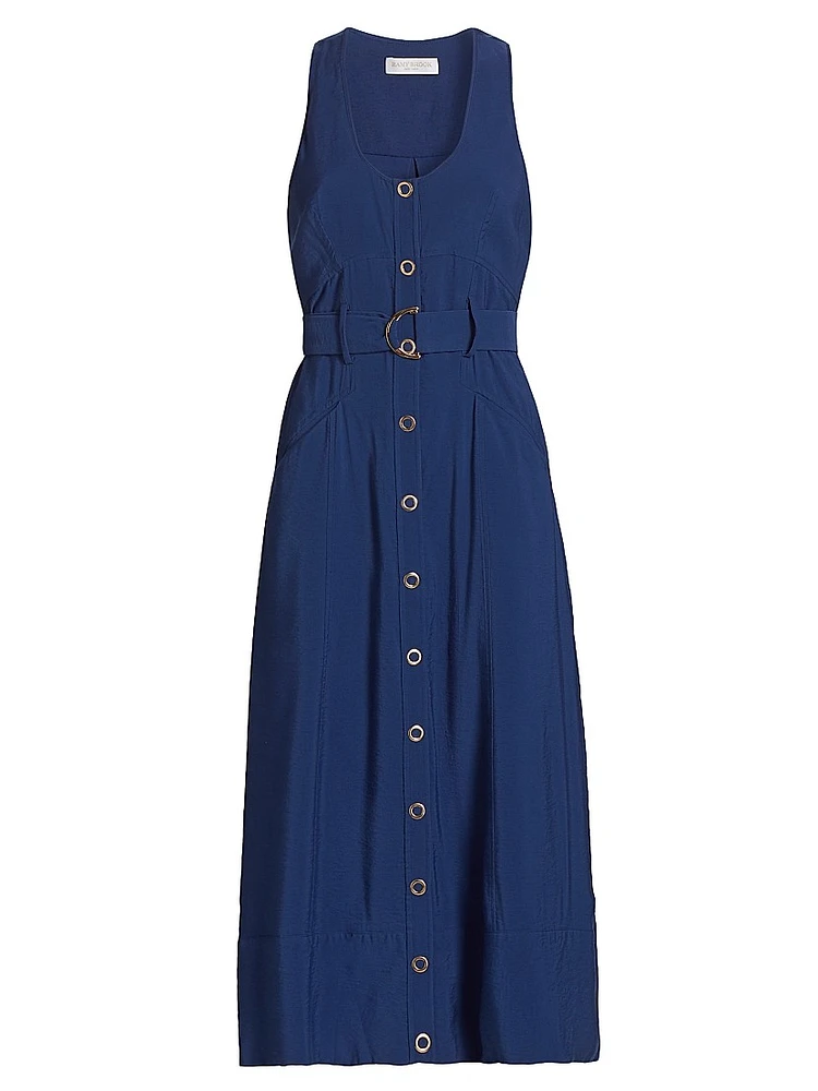 Nomi Belted Sleeveless A-Line Midi-Dress