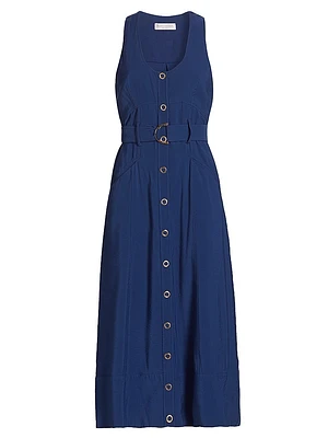 Nomi Belted Sleeveless A-Line Midi-Dress