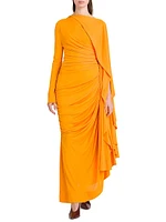 Draped Cape-Sleeve Gown