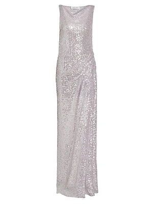 Sequined Side Drape Gown