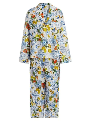Citrus-Print Cotton Relaxed Pajamas