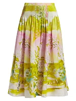 Fallon Abstract Linen-Blend Midi-Skirt
