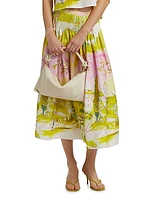 Fallon Abstract Linen-Blend Midi-Skirt