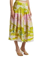 Fallon Abstract Linen-Blend Midi-Skirt