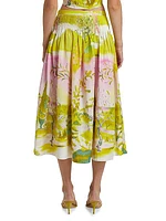 Fallon Abstract Linen-Blend Midi-Skirt