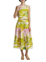 Fallon Abstract Linen-Blend Midi-Skirt