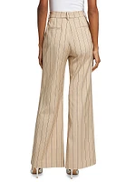 Striped Stretch-Cotton-Blend Mid-Rise Flared Pants