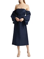 Off-The-Shoulder Balloon-Sleeve Midi-Dress