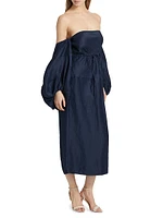 Off-The-Shoulder Balloon-Sleeve Midi-Dress