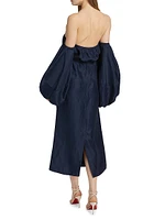 Off-The-Shoulder Balloon-Sleeve Midi-Dress