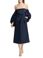 Off-The-Shoulder Balloon-Sleeve Midi-Dress