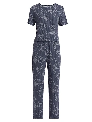 Aria Floral Rib-Knit Jersey Pajamas