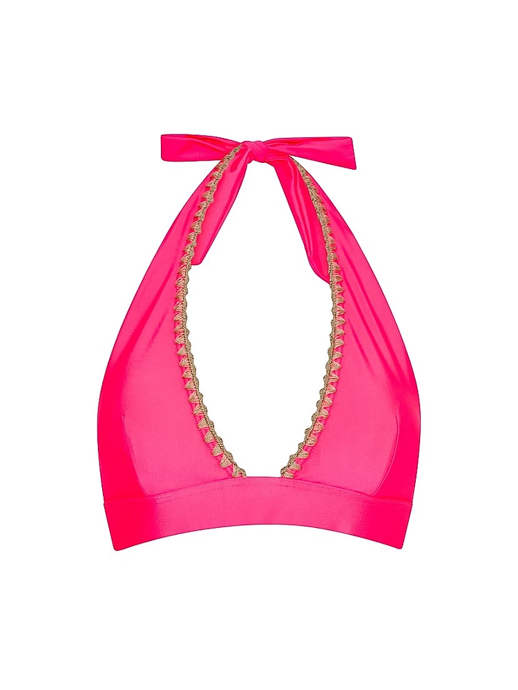 Carvico Crochet-Trim Halterneck Bikini Top