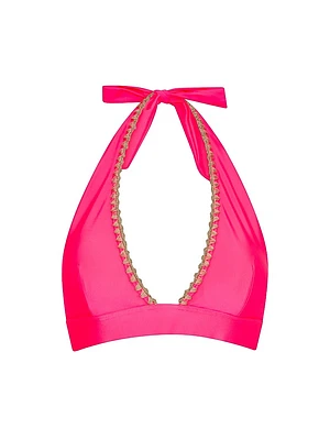 Carvico Crochet-Trim Halterneck Bikini Top
