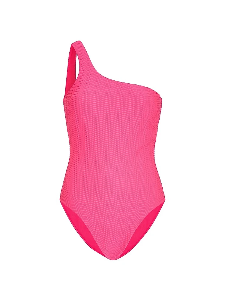 Joni Chevron One-Shoulder One-Piece Swimsuit