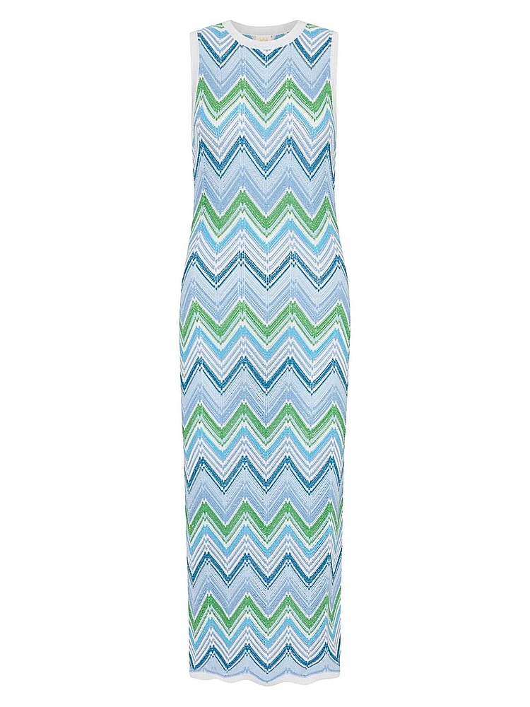 Zigzag Striped Knit Sleeveless Midi-Dress