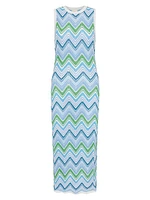Zigzag Striped Knit Sleeveless Midi-Dress