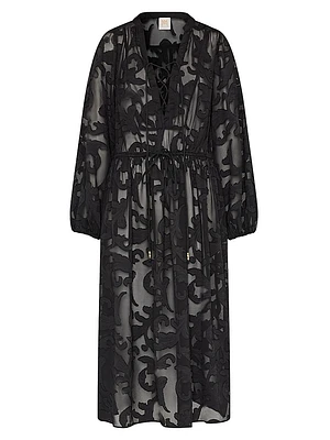 Scroll Burnout Tie-Waist Maxi-Dress
