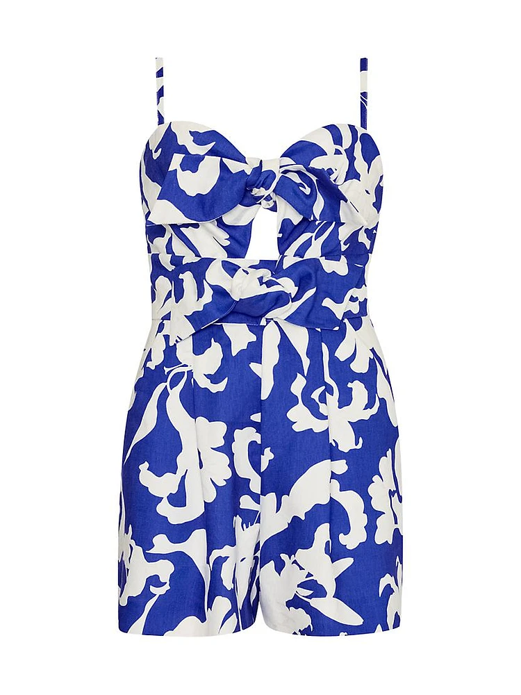 Anya Lily Abstract Linen-Blend Romper