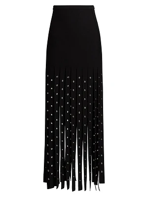 Effe Grommet-Embellish Fringe Maxi Skirt